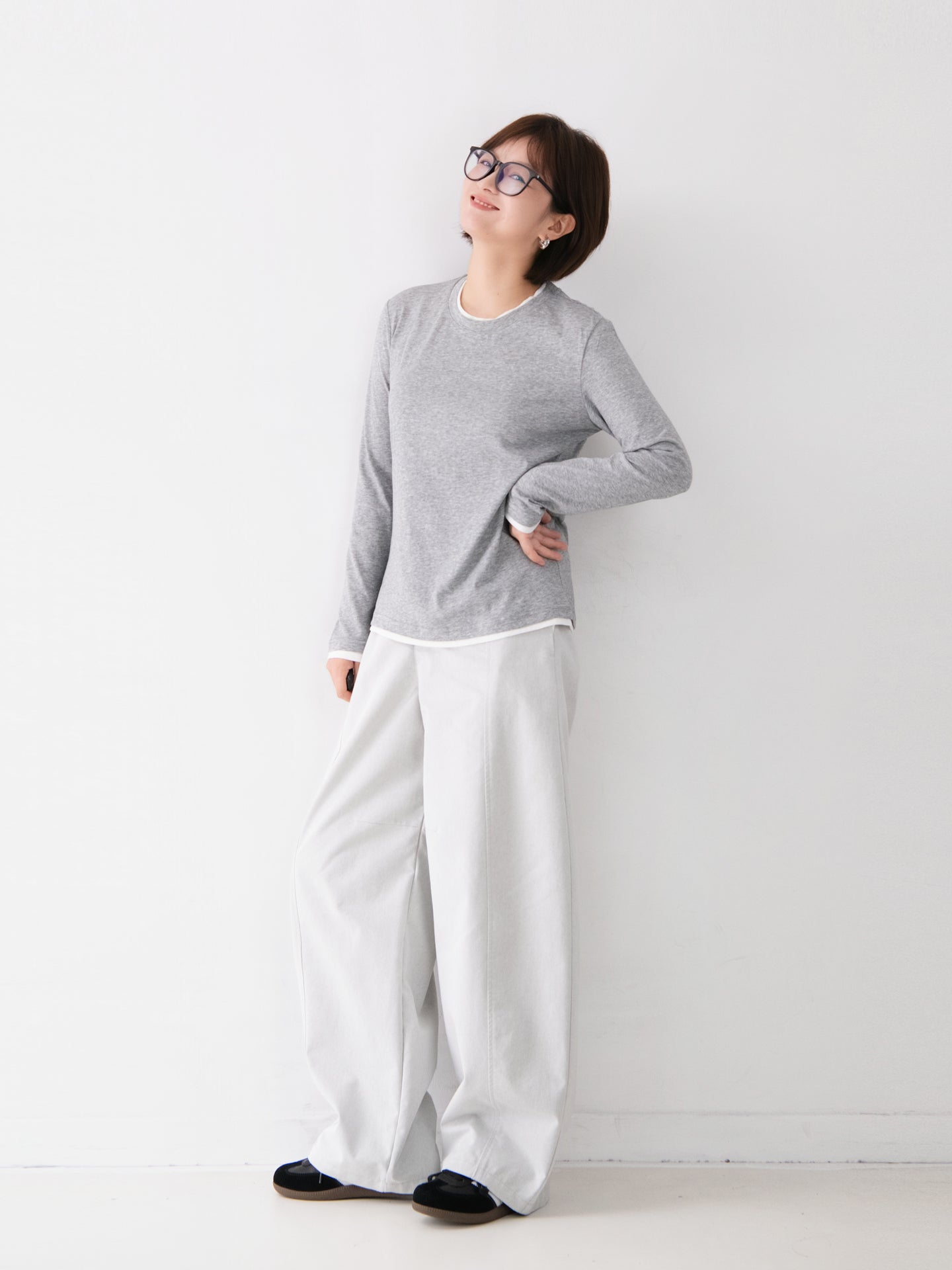 コットンクルーネック長袖T M0005