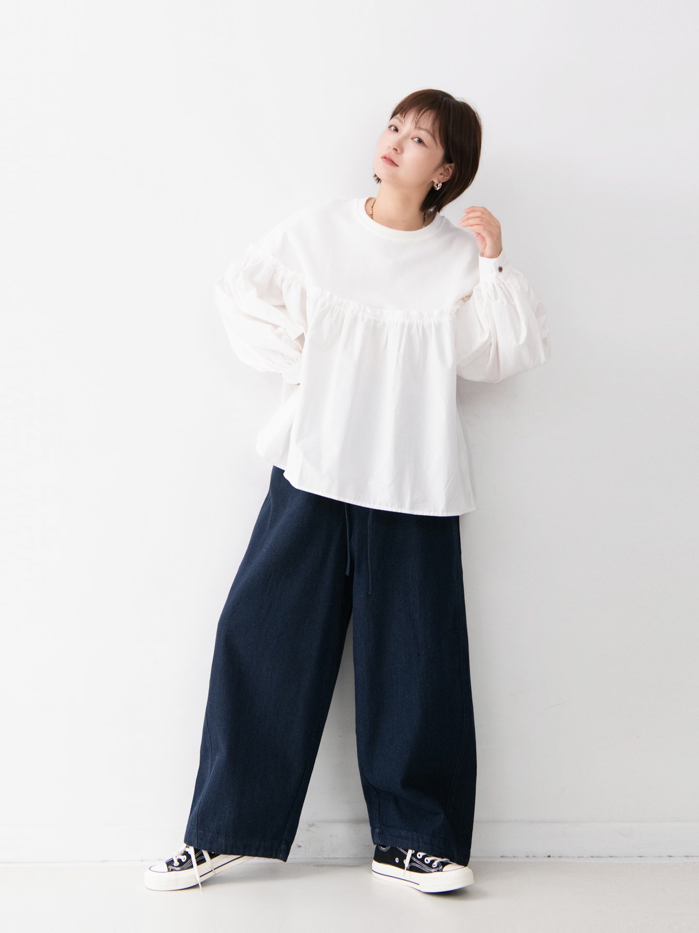 【秋新作】 コットンワイドデニムパンツ M0006