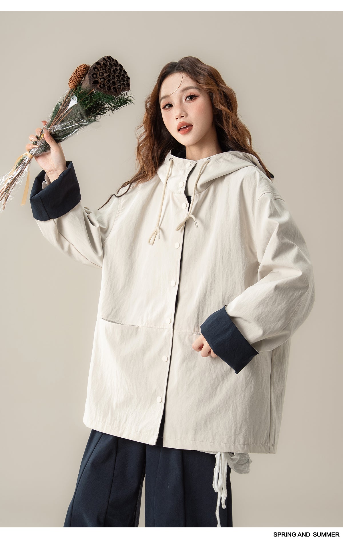 フード付き コントラストカラー ジャケット M00085