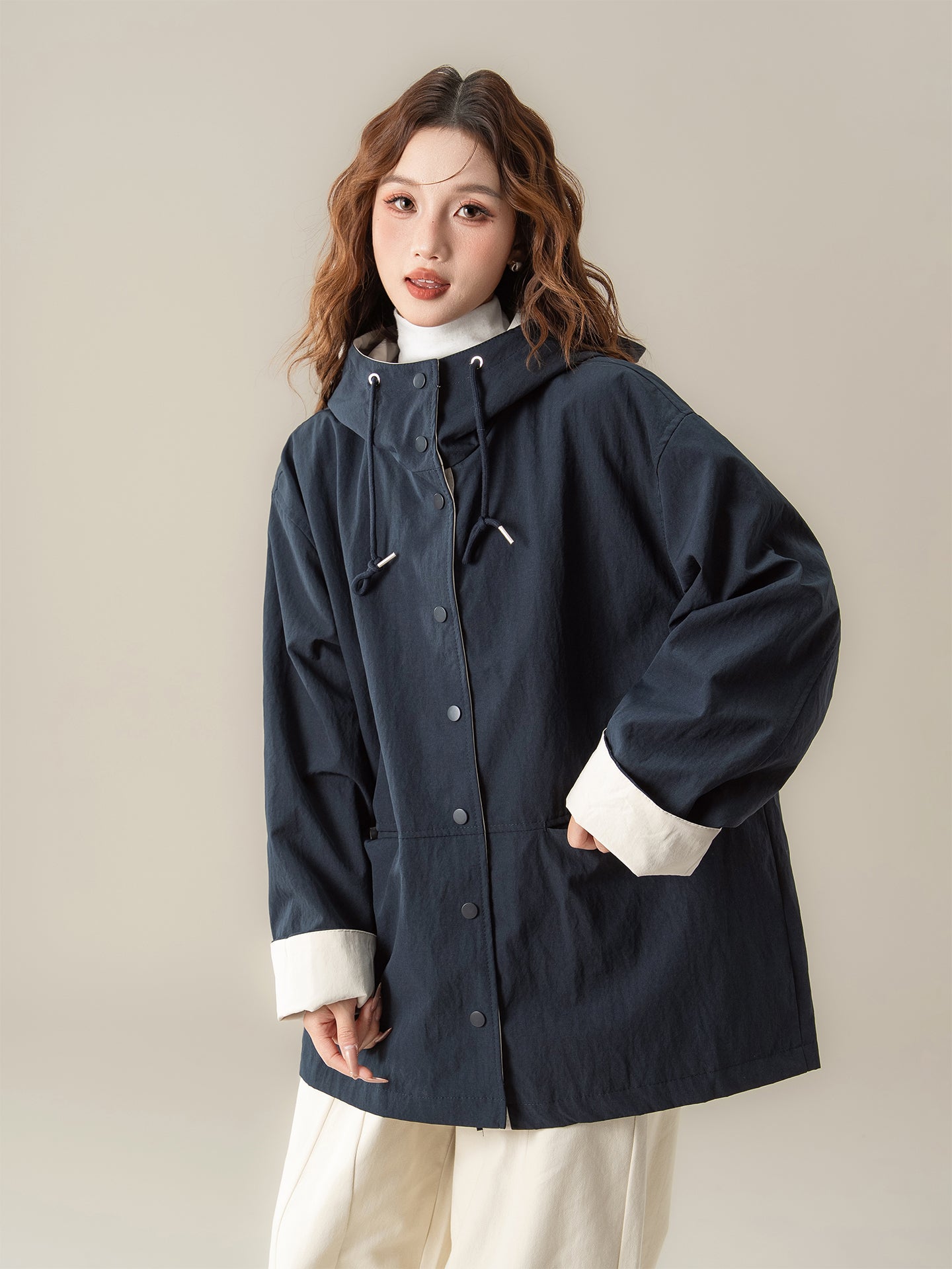 フード付き コントラストカラー ジャケット M00085