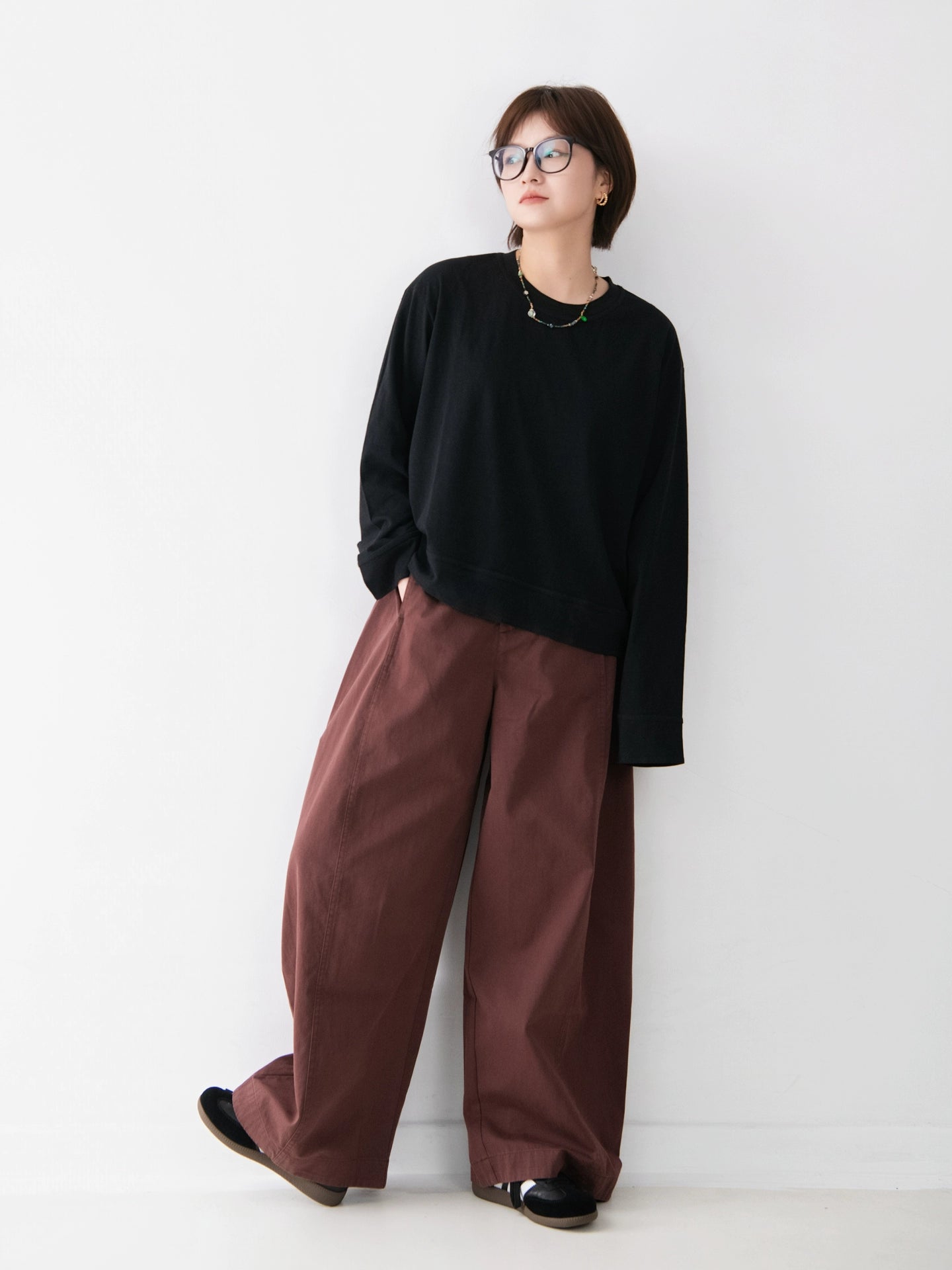 【秋新作】ウエストゴムロングパンツ M0001