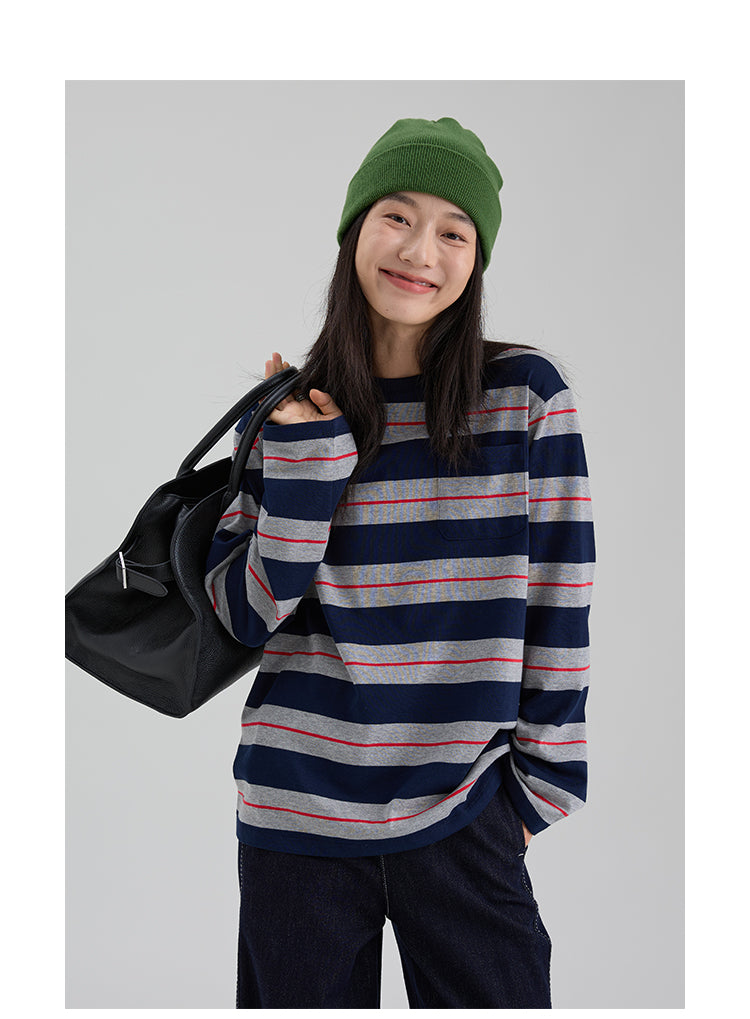 ストライプ ロングスリーブ T シャツ M00067