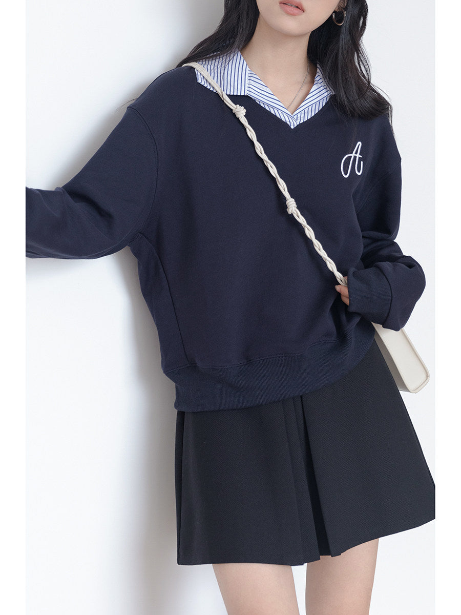 【新作キャンペーン】レイヤード風Vネックスウェット M00143