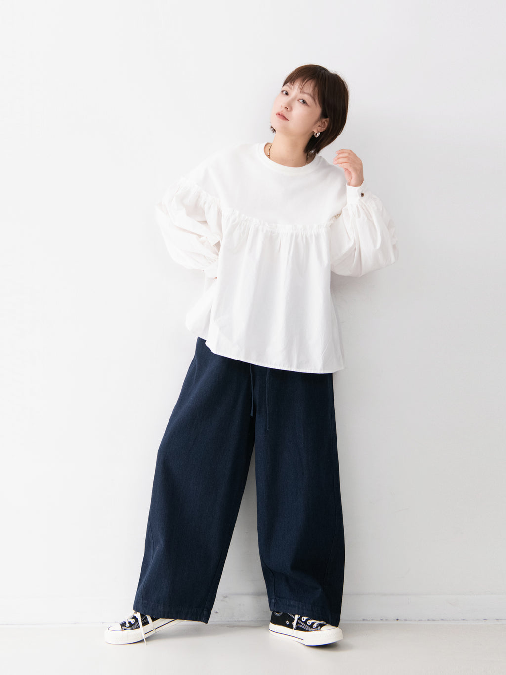 【秋新作】 コットンワイドデニムパンツ M0006