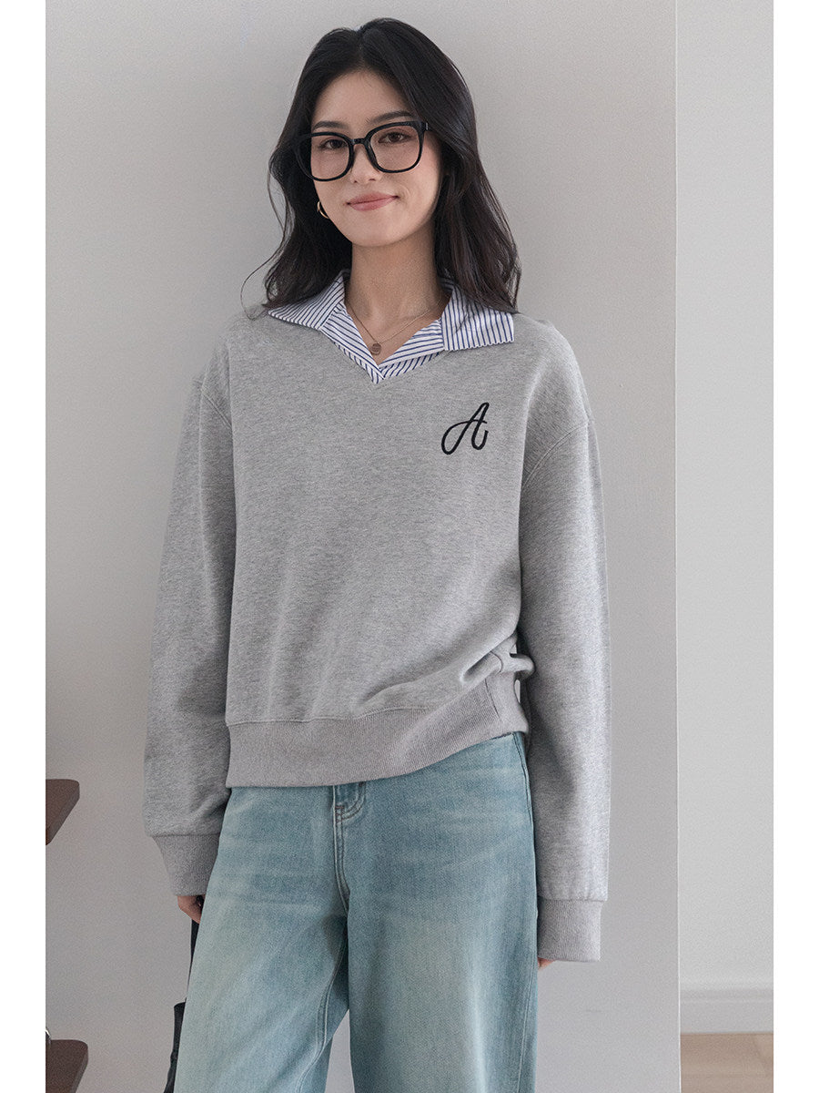 【新作キャンペーン】レイヤード風Vネックスウェット M00143