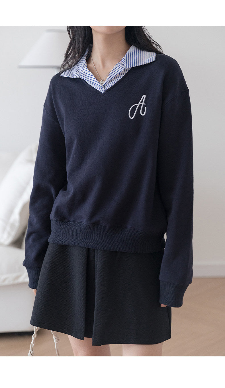 【新作キャンペーン】レイヤード風Vネックスウェット M00143