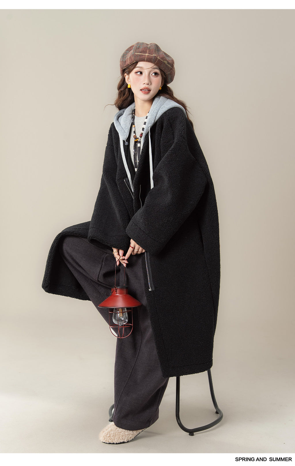 フェイクシープスキン フード付きコート M00138