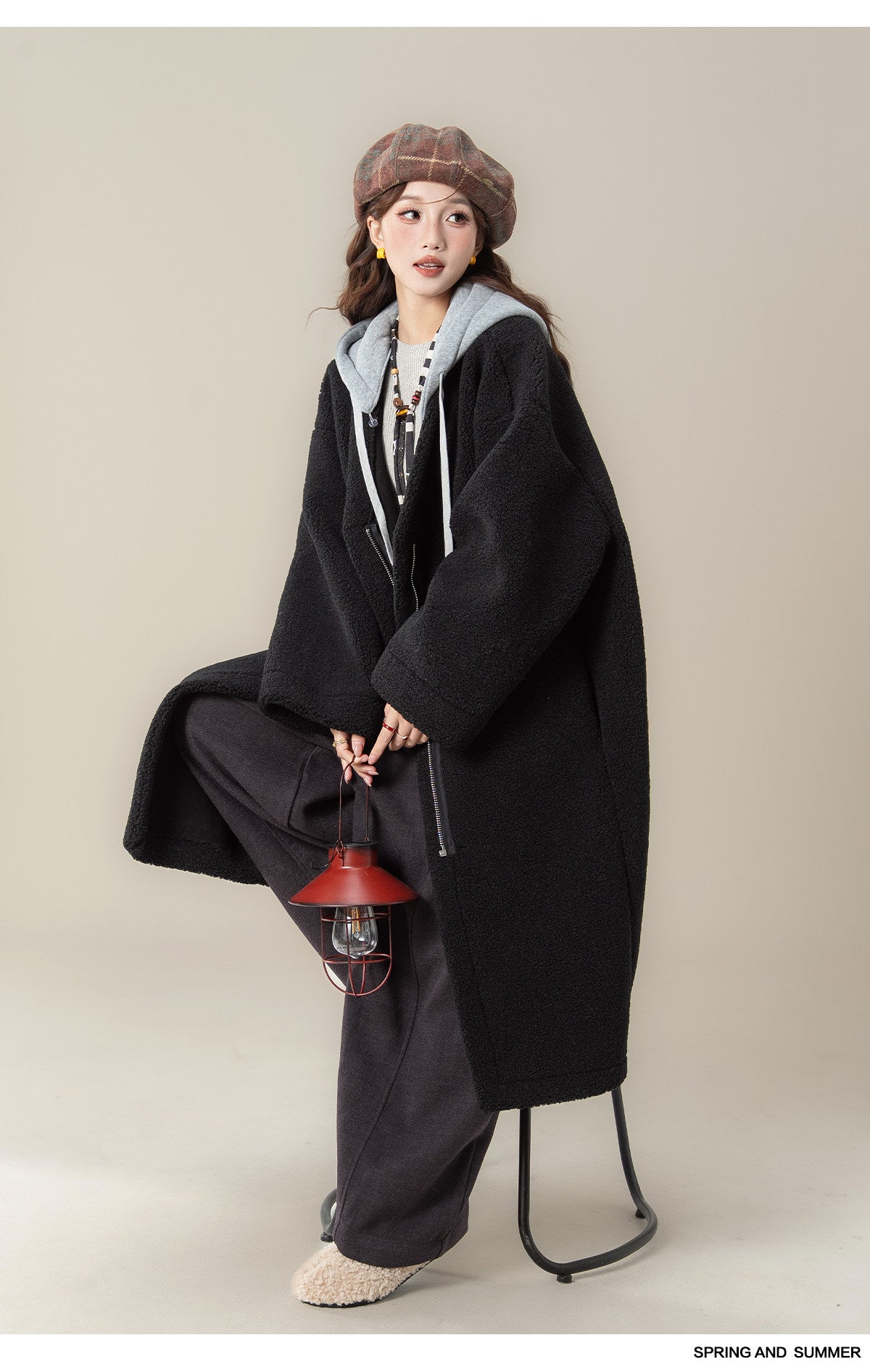 フェイクシープスキン フード付きコート M00138