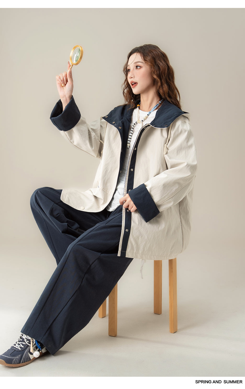 フード付き コントラストカラー ジャケット M00085