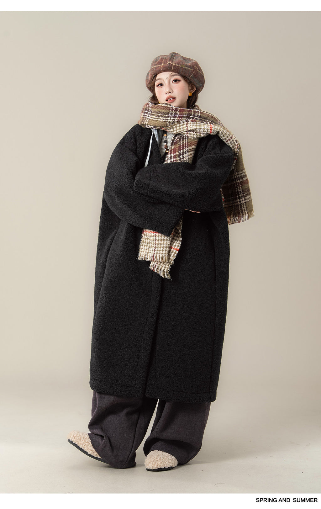 フェイクシープスキン フード付きコート M00138