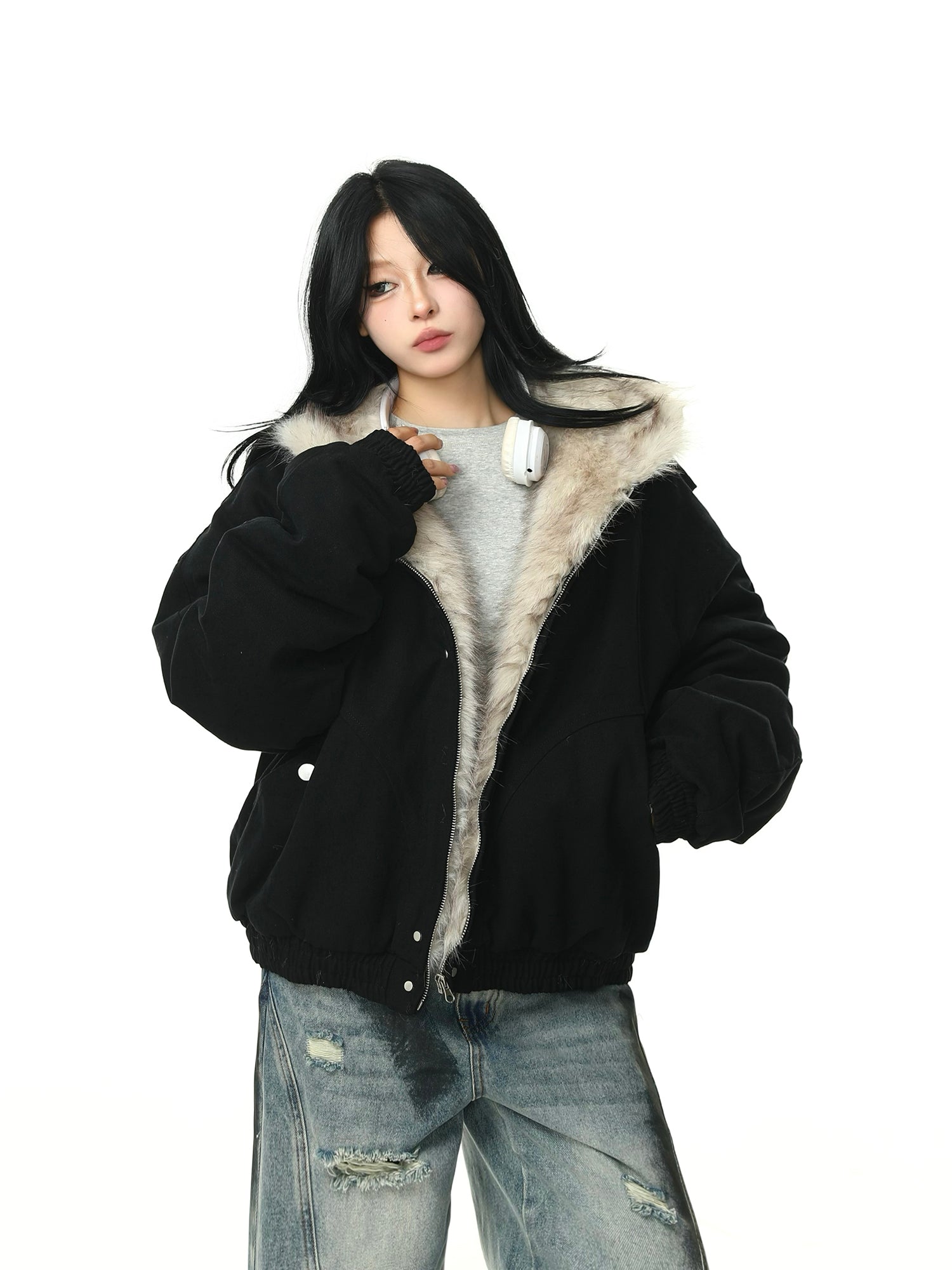 フード付き ファーカラー コート M00110