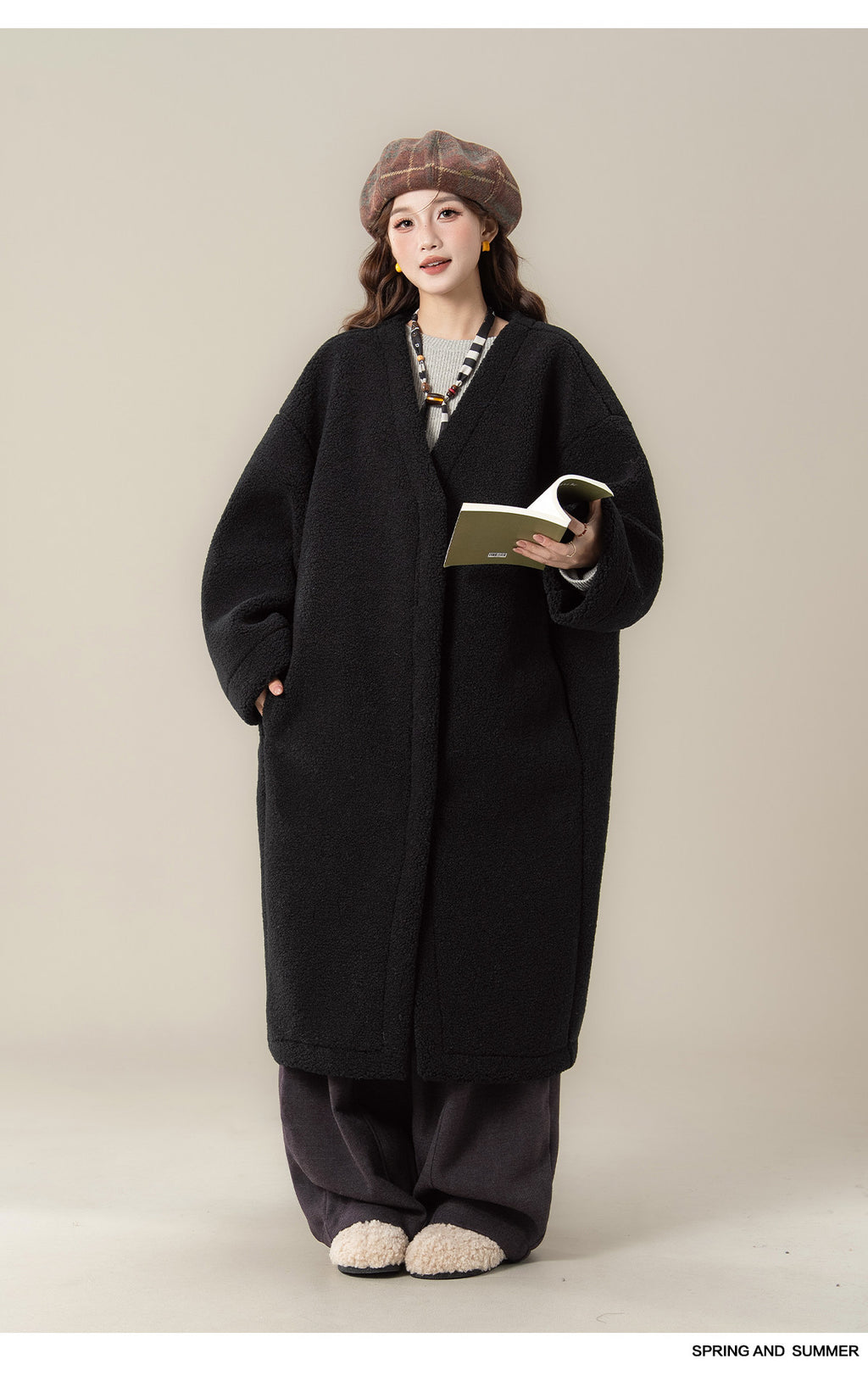 フェイクシープスキン フード付きコート M00138