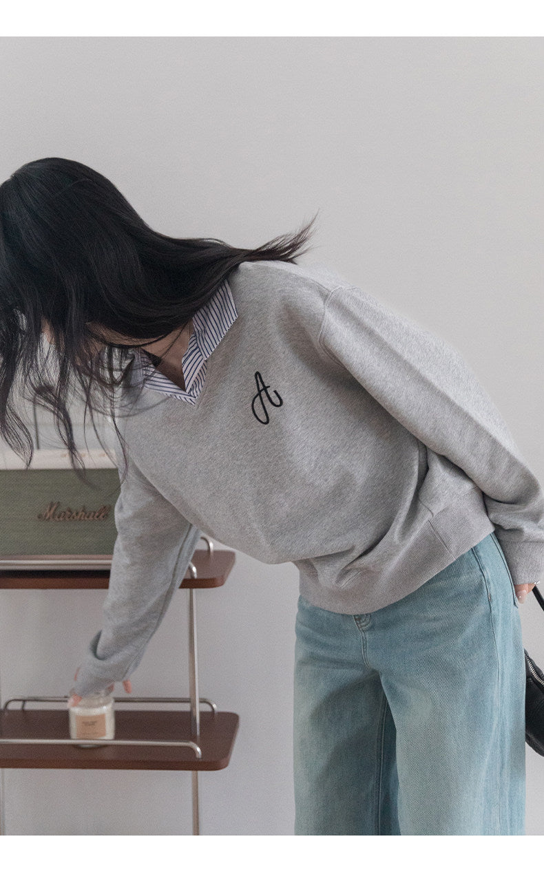 【新作キャンペーン】レイヤード風Vネックスウェット M00143