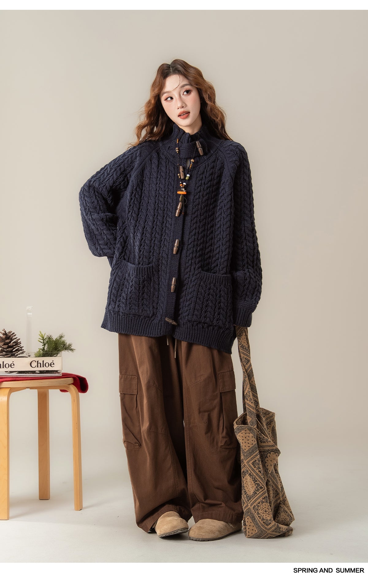 スタンドカラー ニットカーディガン M00130