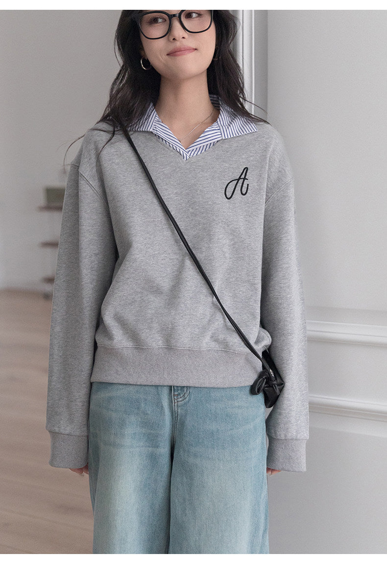 【新作キャンペーン】レイヤード風Vネックスウェット M00143