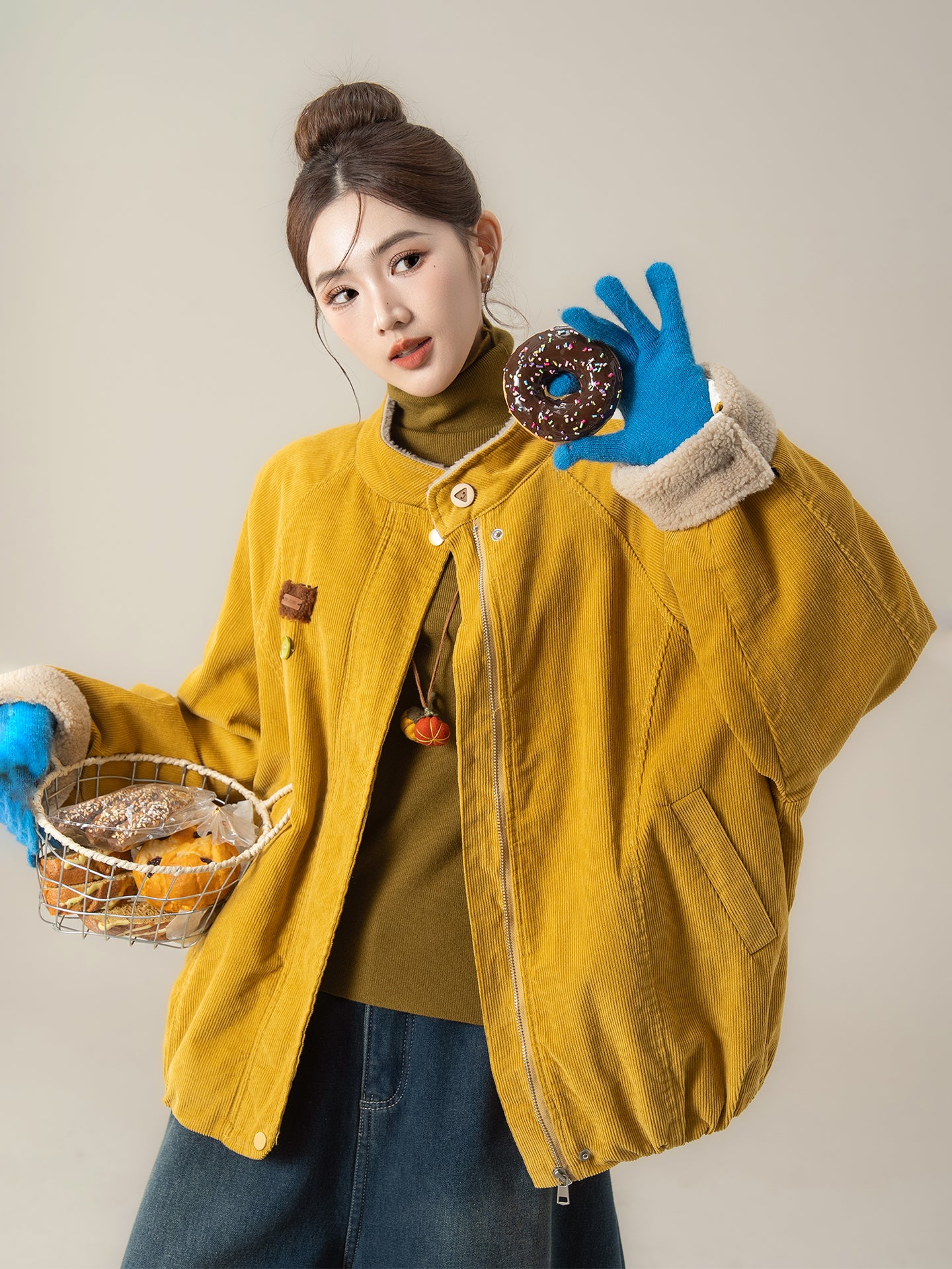 レトロ 裏起毛コールテン ラウンドネックアウター M00132