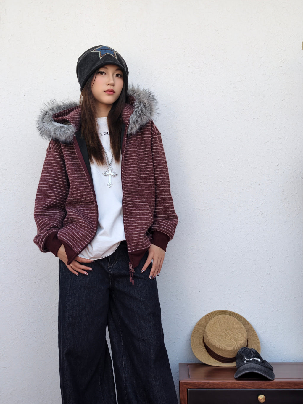 2WAYボアフードアウター（ファー取り外し可） M00115