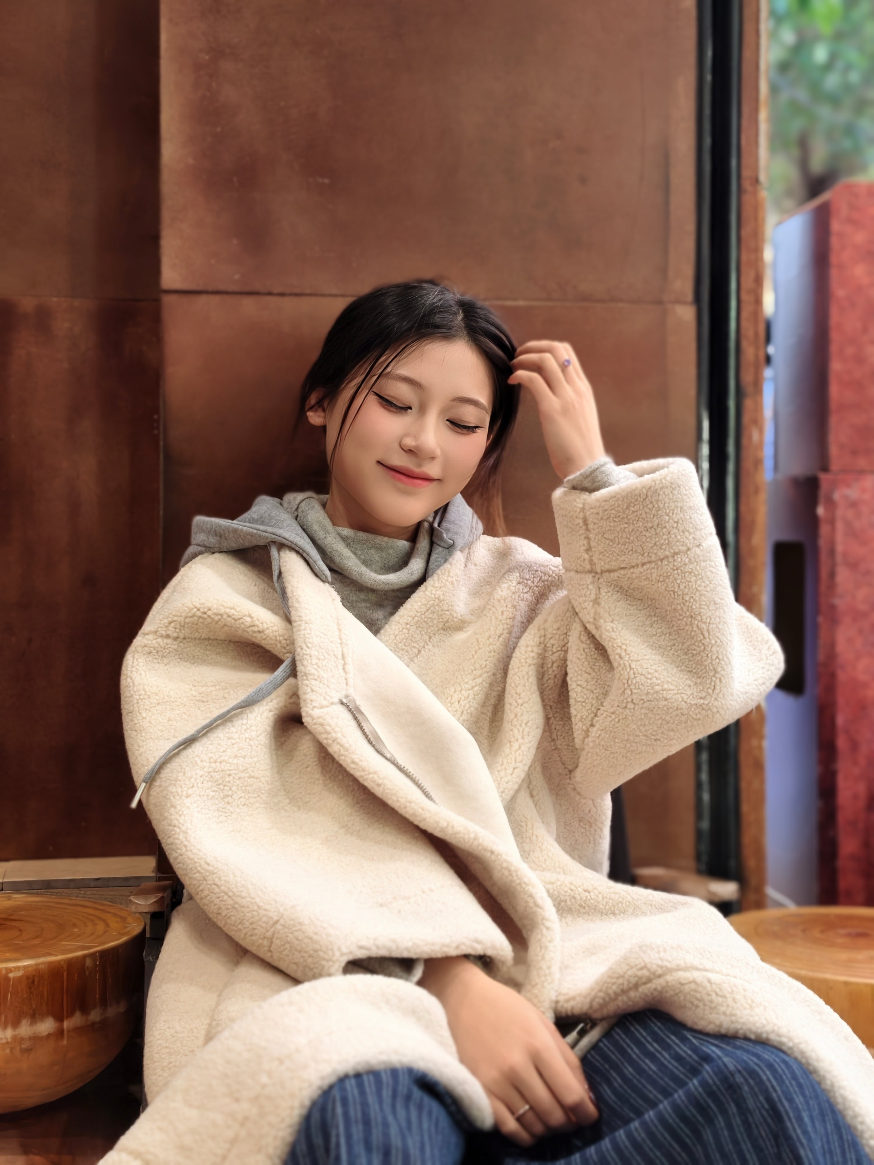 フェイクシープスキン フード付きコート M00138