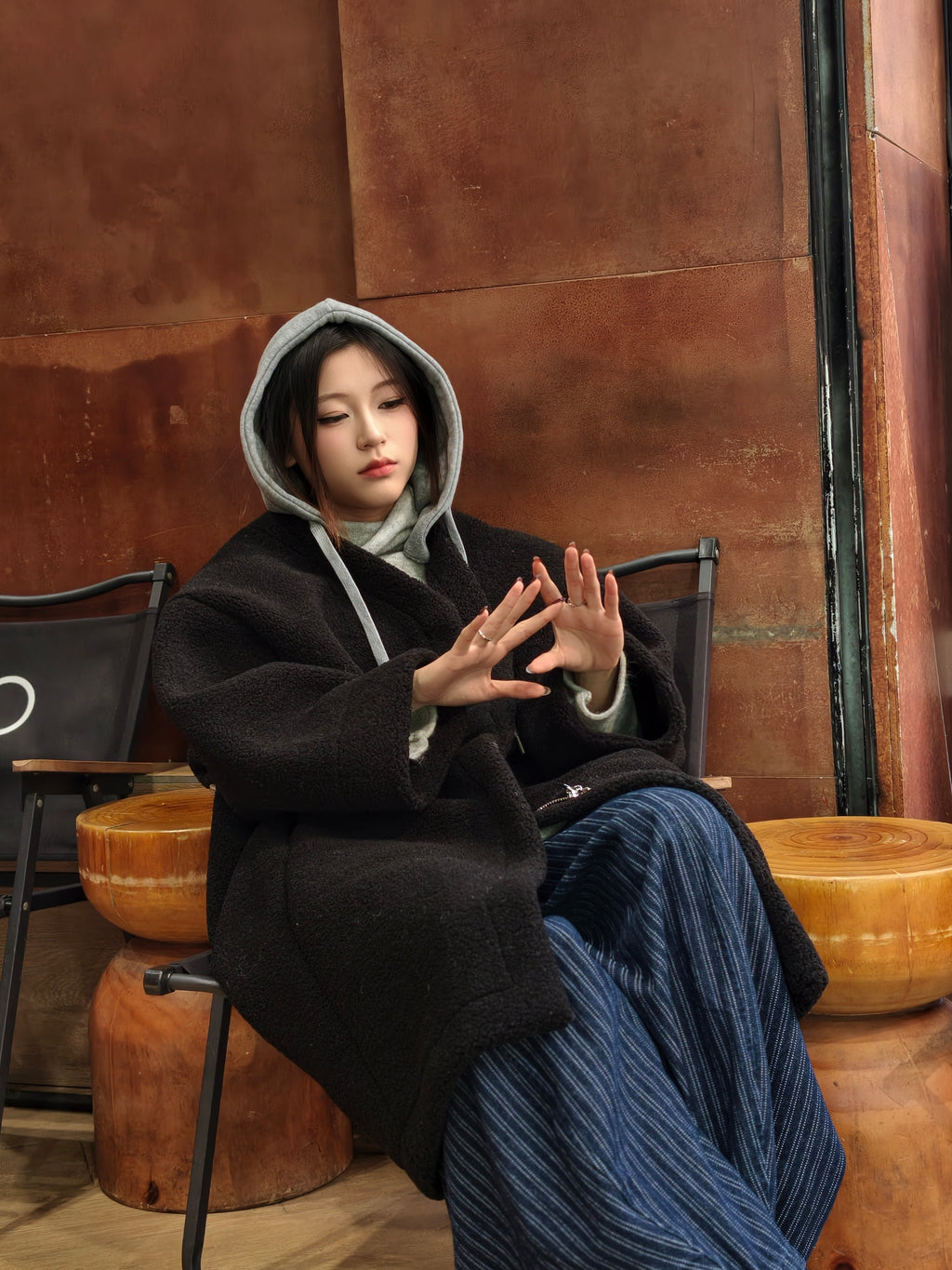 フェイクシープスキン フード付きコート M00138