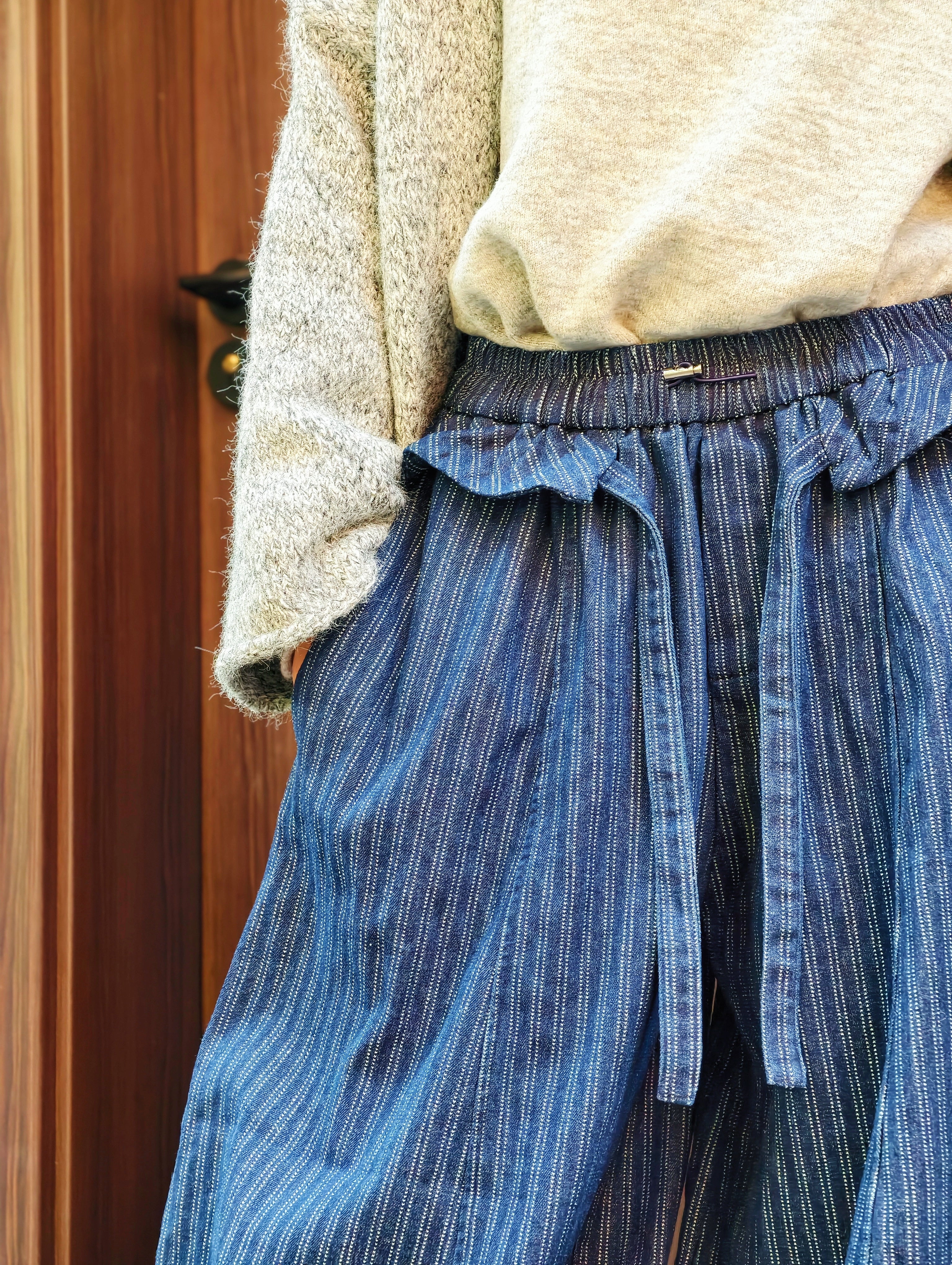 濃紺ストライプ カジュアルパンツ M00135