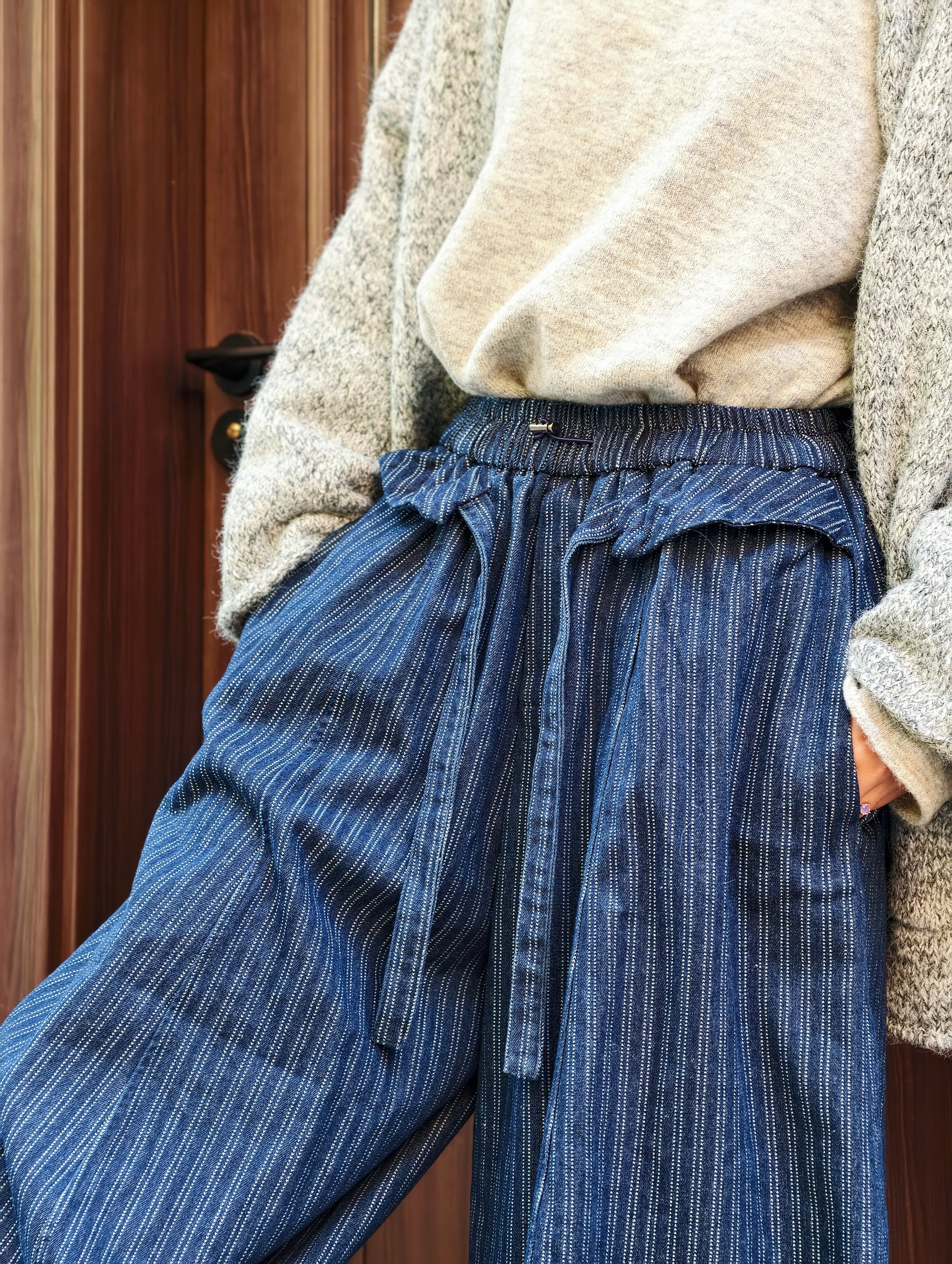 濃紺ストライプ カジュアルパンツ M00135