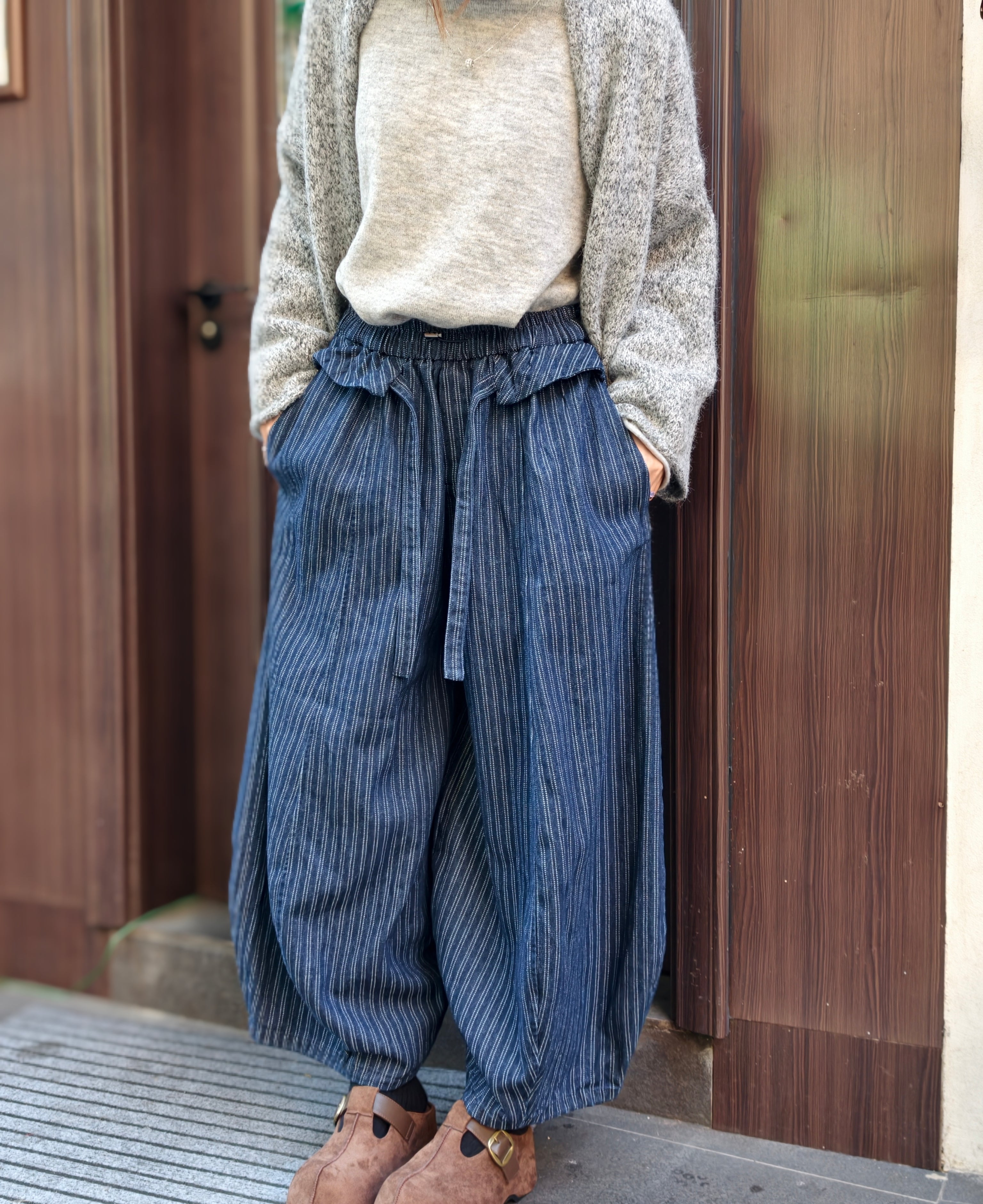 濃紺ストライプ カジュアルパンツ M00135