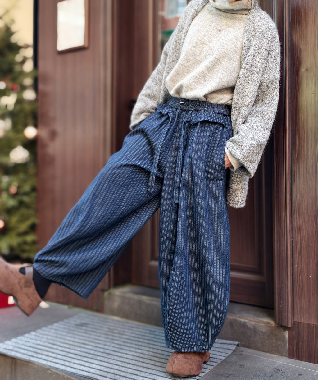 濃紺ストライプ カジュアルパンツ M00135