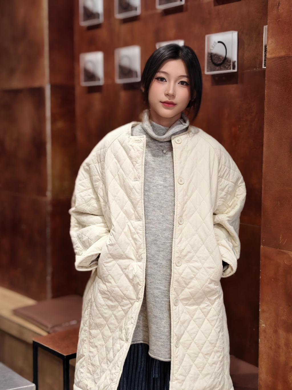 ダイヤモンドキルティング 厚手コットンアウター M00136