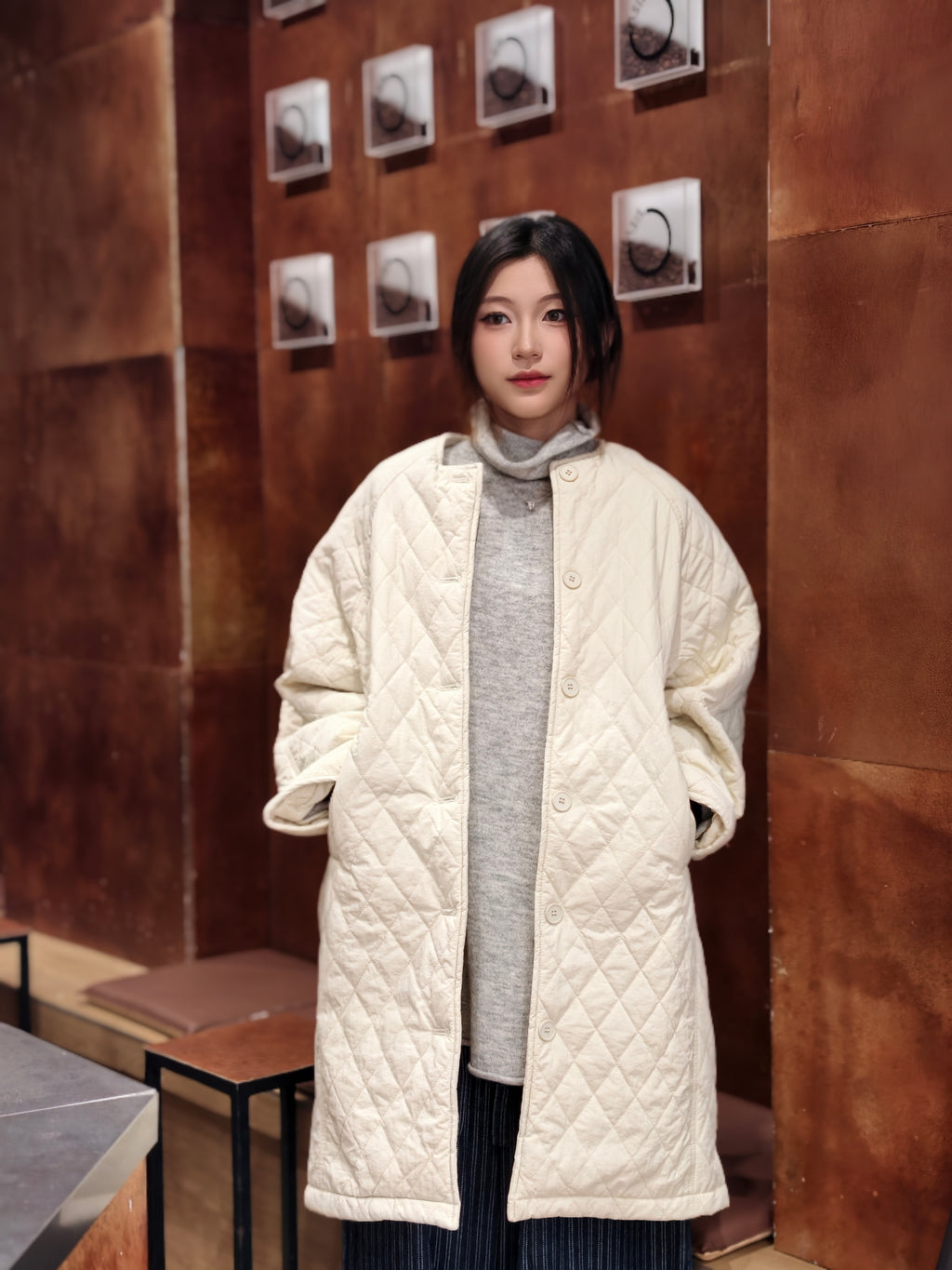 ダイヤモンドキルティング 厚手コットンアウター M00136