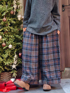 ネイビーのチェックワイドパンツ M00137