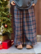 ネイビーのチェックワイドパンツ M00137