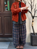 ネイビーのチェックワイドパンツ M00137