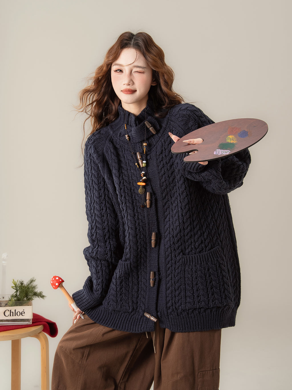 スタンドカラー ニットカーディガン M00130