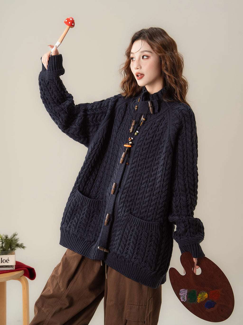 スタンドカラー ニットカーディガン M00130