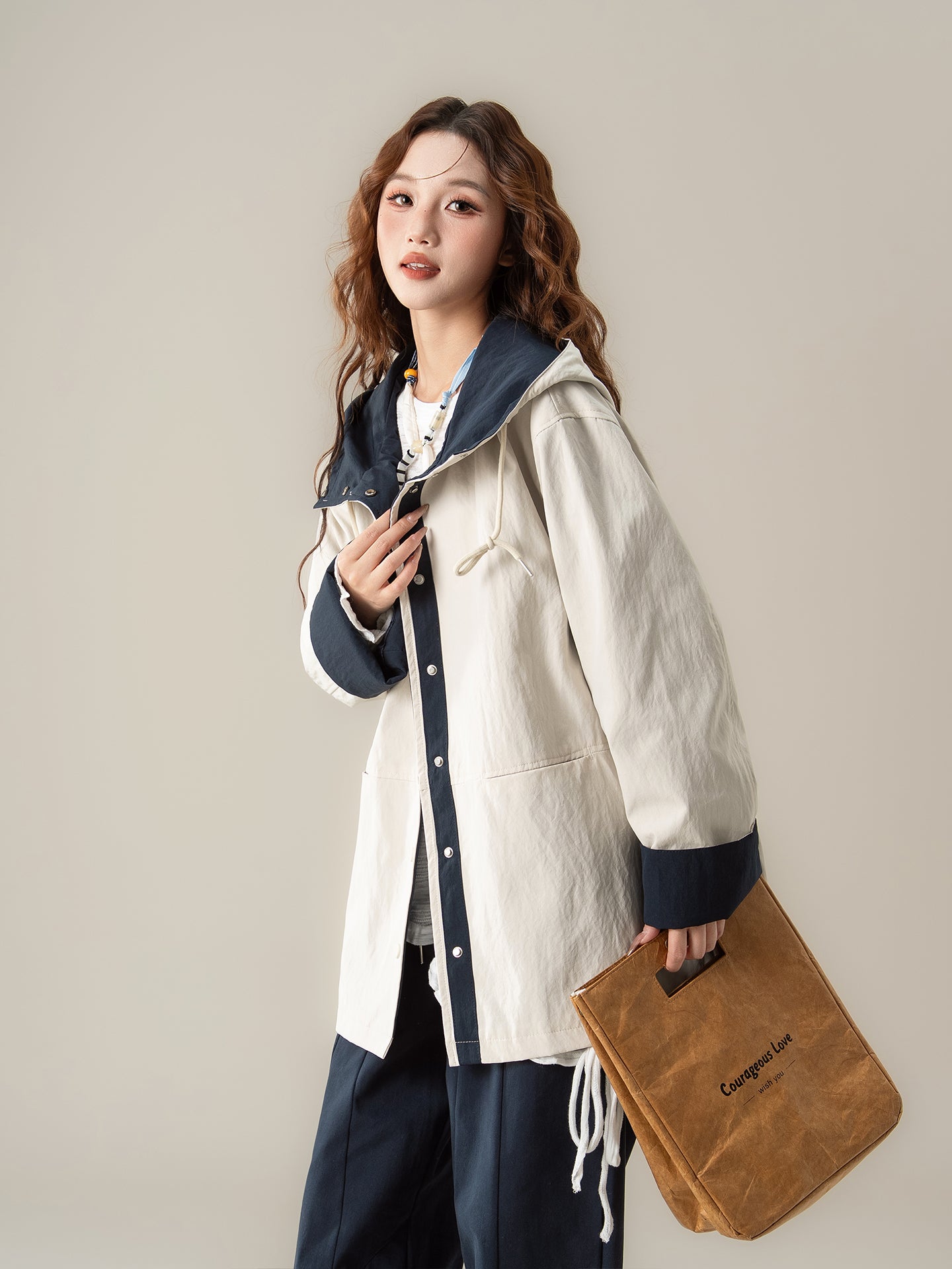 フード付き コントラストカラー ジャケット M00085