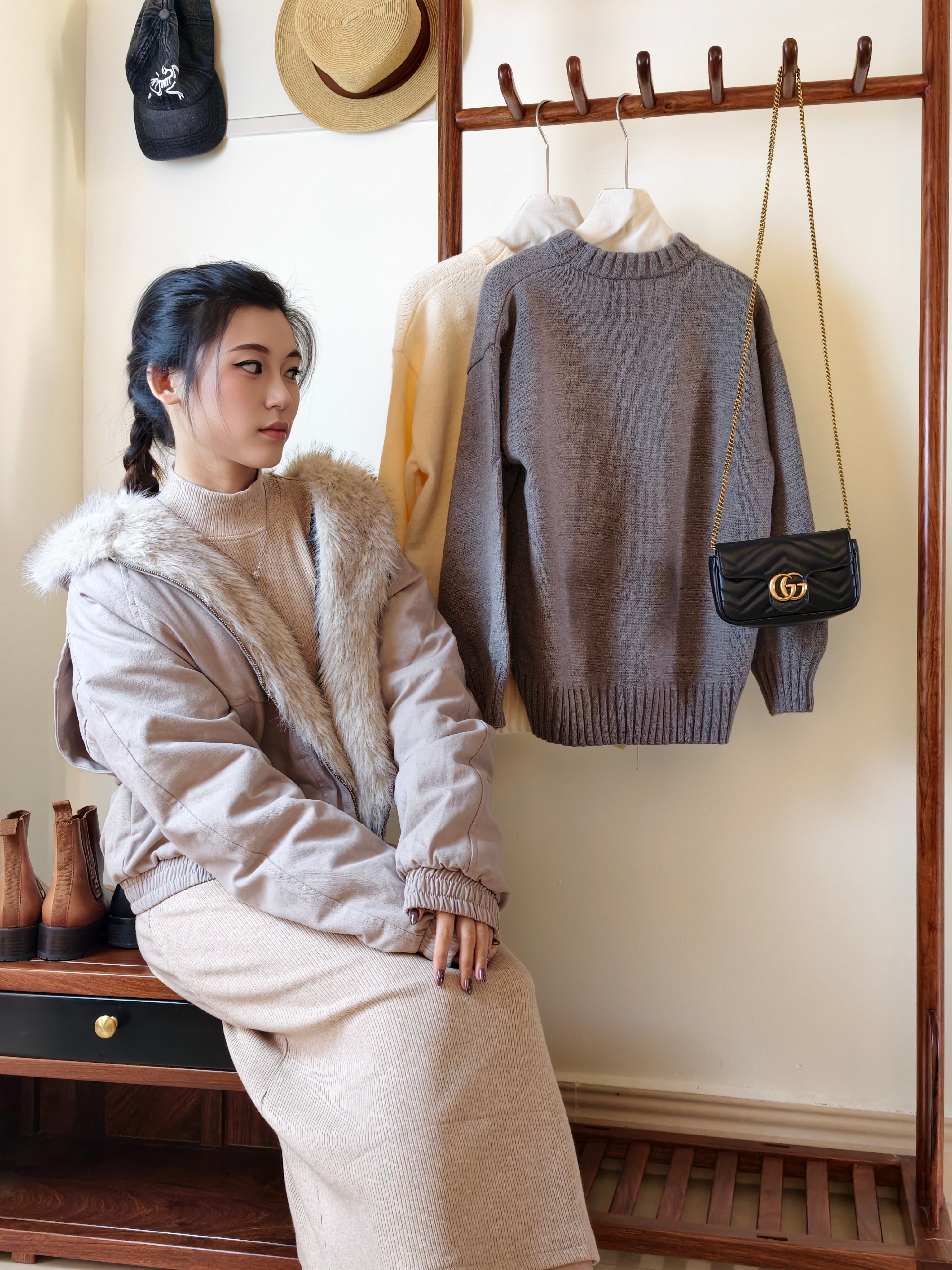 フード付き ファーカラー コート M00110