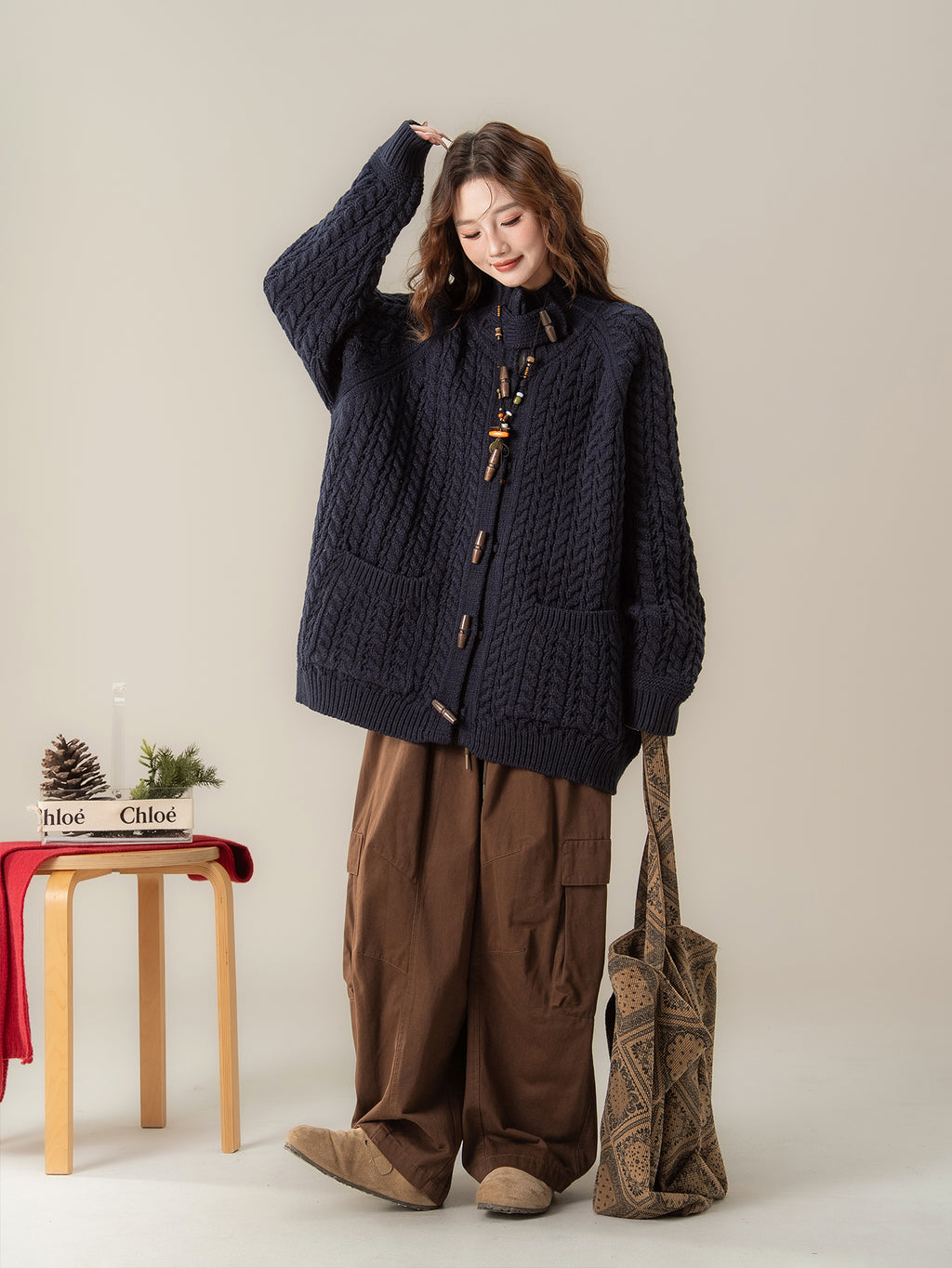 スタンドカラー ニットカーディガン M00130