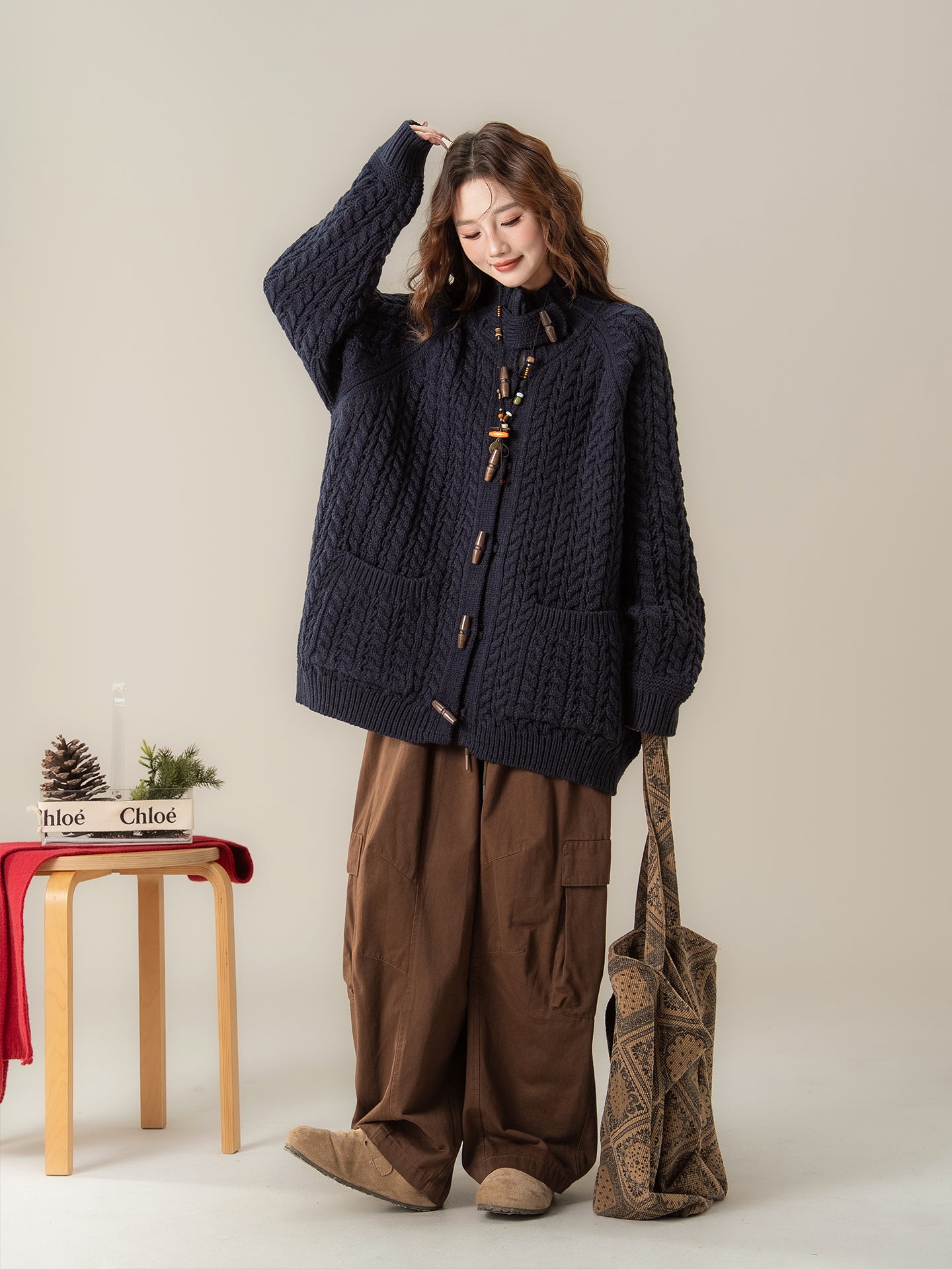 スタンドカラー ニットカーディガン M00130