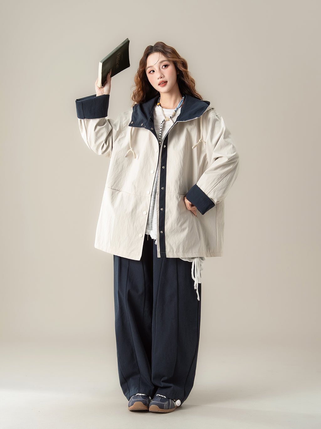 フード付き コントラストカラー ジャケット M00085