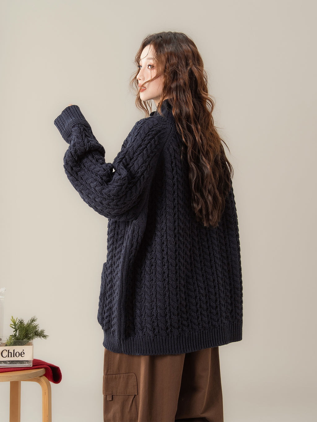 スタンドカラー ニットカーディガン M00130