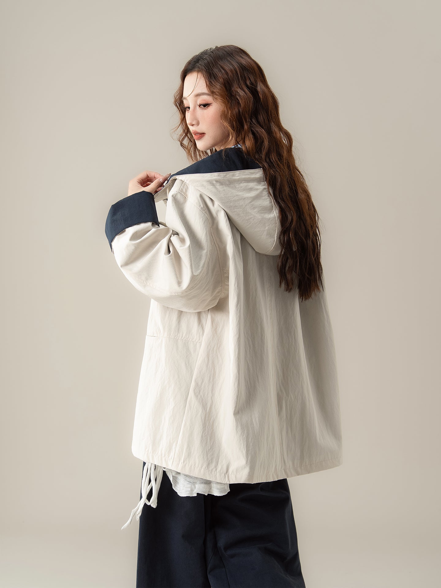 フード付き コントラストカラー ジャケット M00085