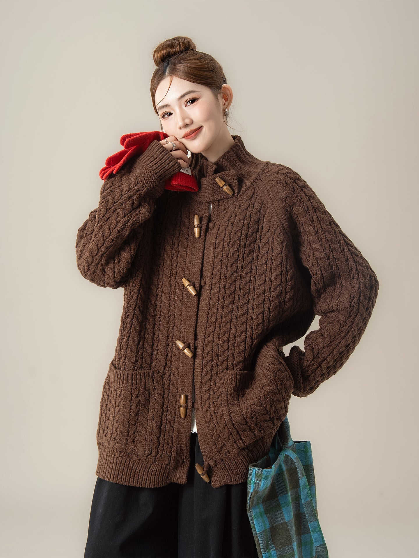 スタンドカラー ニットカーディガン M00130