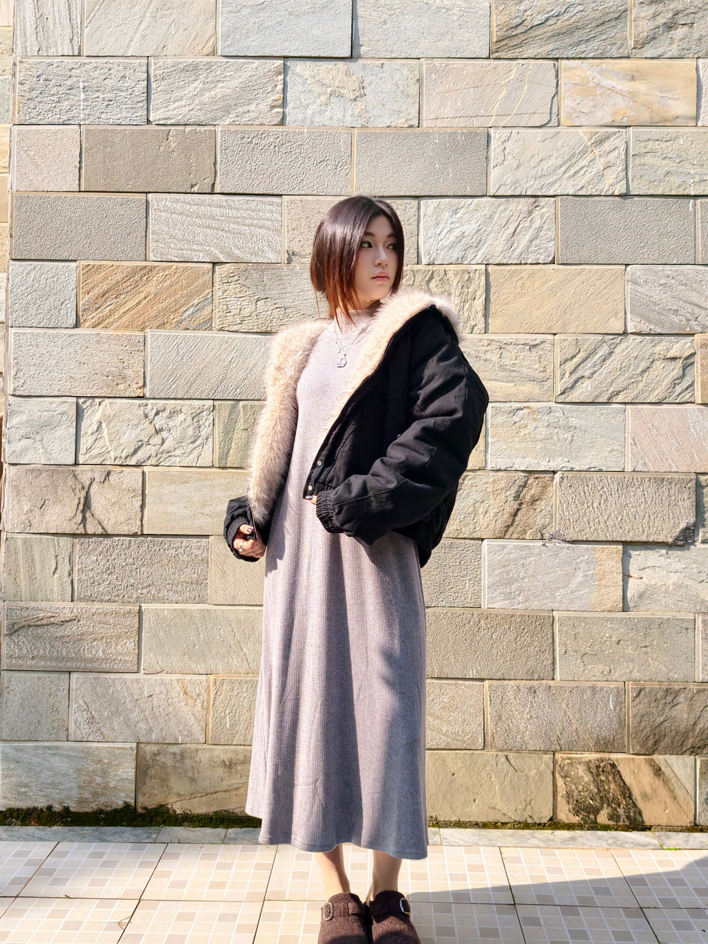 フード付き ファーカラー コート M00110