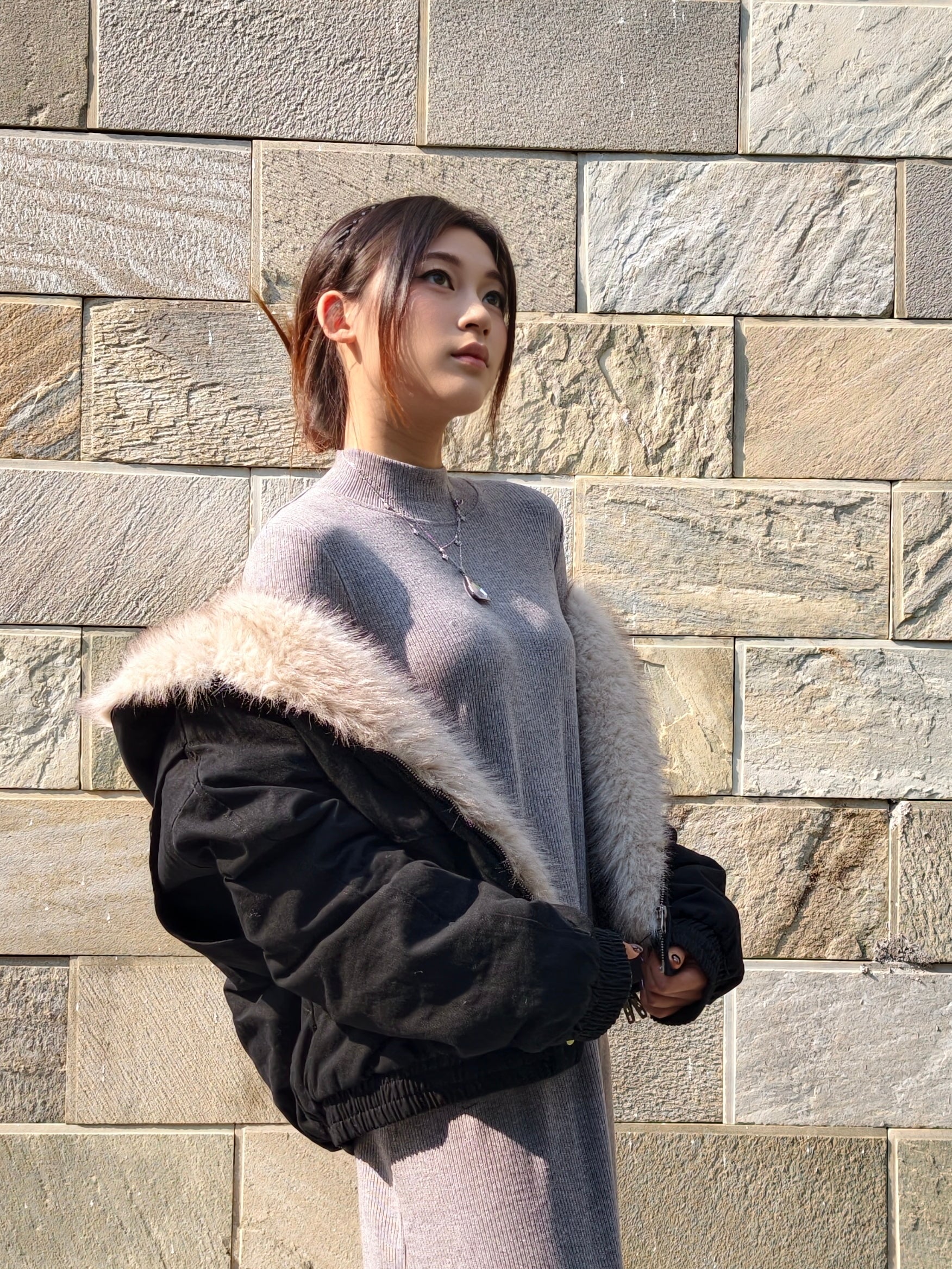 フード付き ファーカラー コート M00110