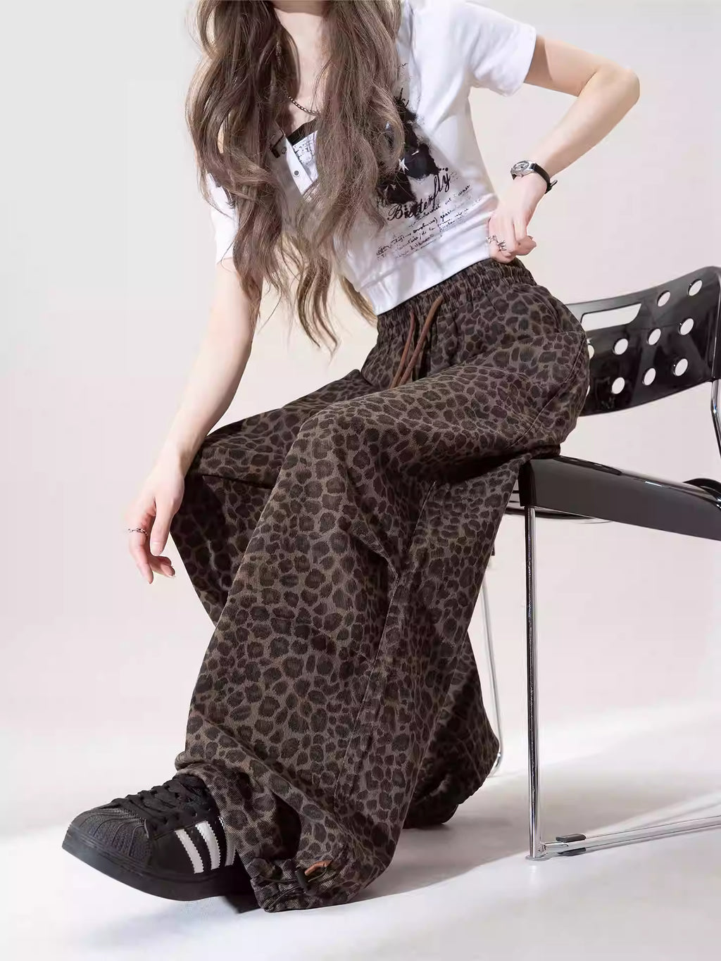レオパード柄 ワイドレッグパンツ M00071
