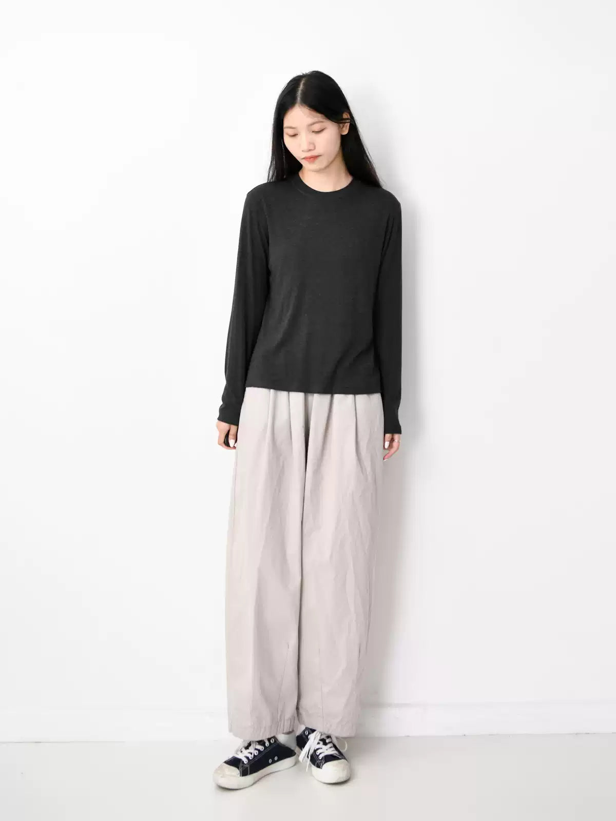 コットンクルーネック長袖T M00016