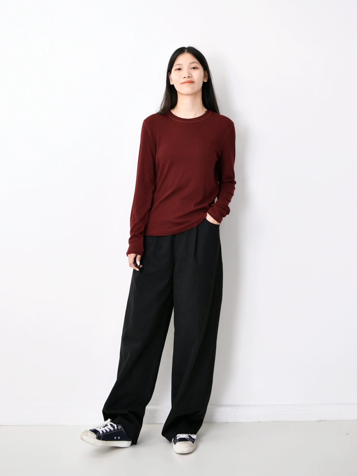 コットンクルーネック長袖T M00016