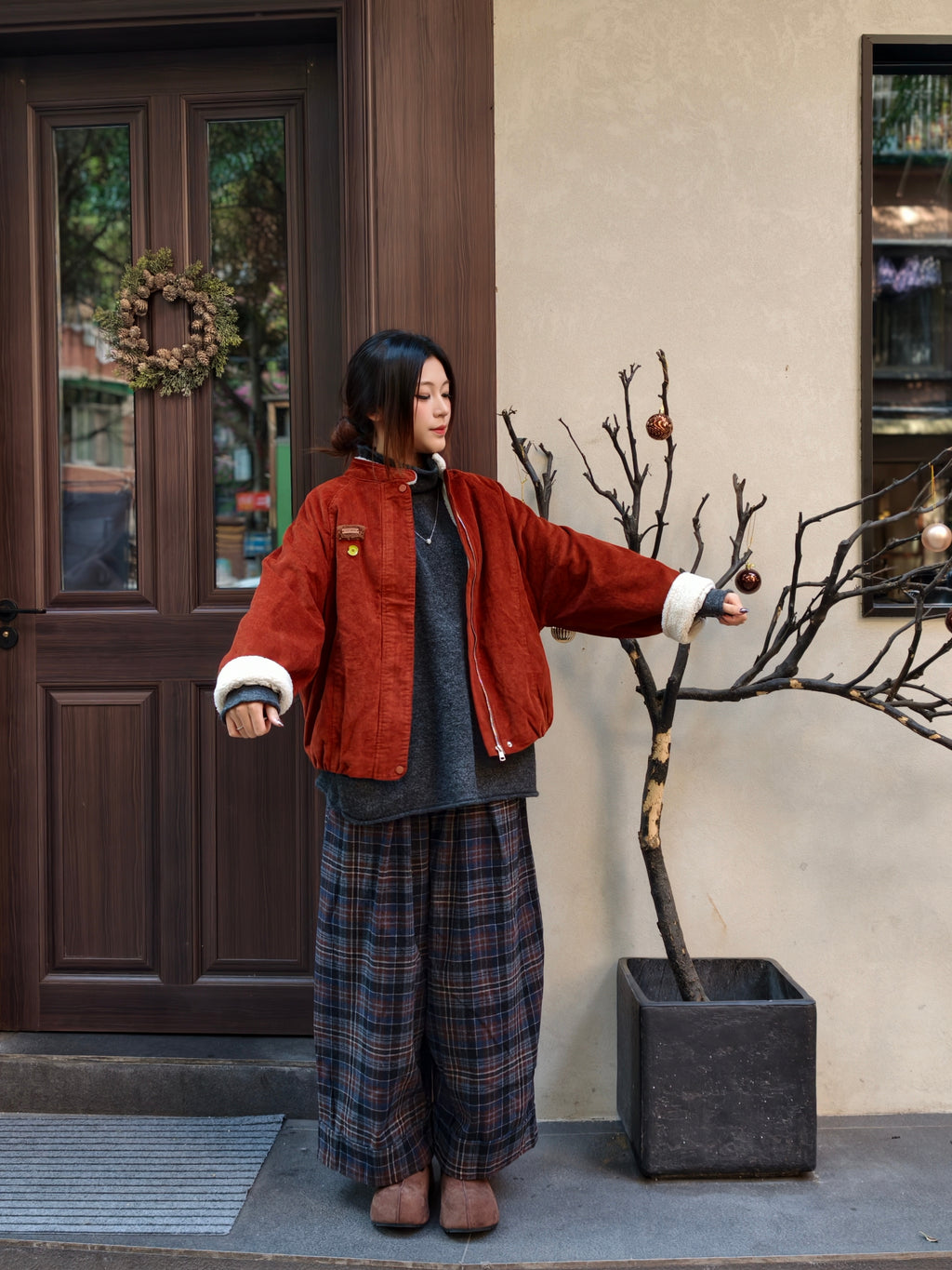 レトロ 裏起毛コールテン ラウンドネックアウター M00132