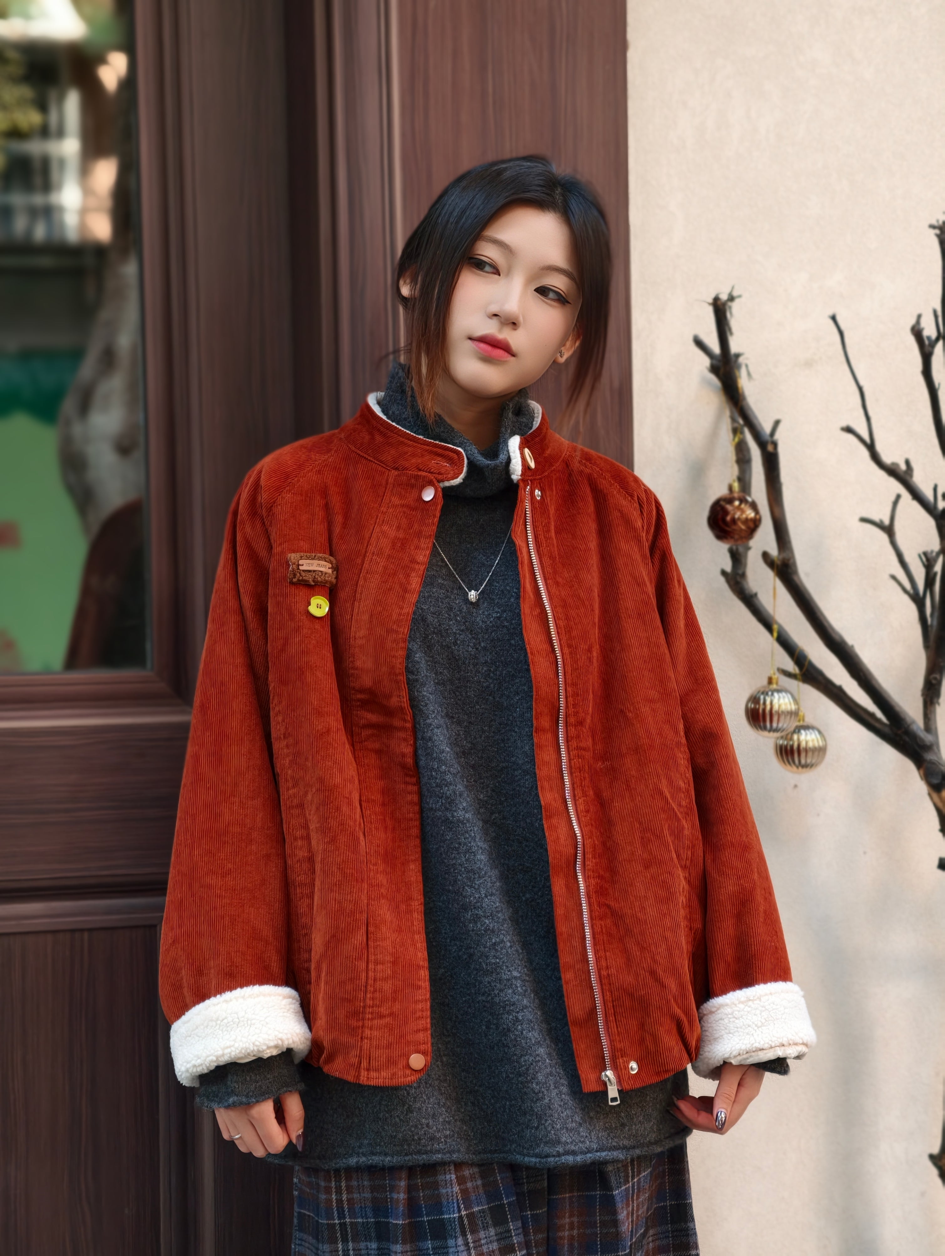 レトロ 裏起毛コールテン ラウンドネックアウター M00132