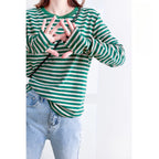 指通し袖口ストライプ ロングスリーブ T シャツ M00107
